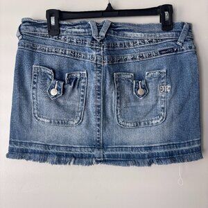 Miss Me Micro Mini Skirt Y2K Denim Jean Fringe Raw Hem 2000s Style JS3102 Large